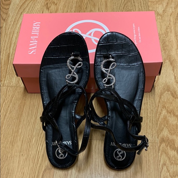 NEW Sam & Libby Black Sandals with Silver Accents - Picture 3 of 5